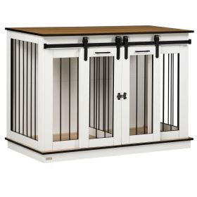 PawHut 47.5" Dog Crate, Dog Cage End Table with Divider Panel, Dog Crate Furniture for Large Dog and 2 Small Dogs, White