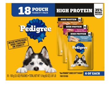 Pedigree High Protein Adult Wet Dog Food Pouches, Variety Pack, 3.5 Oz. Pouches, (18 Pack)