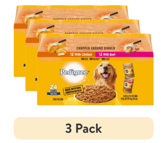 (3 pack) Pedigree Chopped Ground Dinner Chicken & Beef Variety Pack Wet Dog Food, 13.2 Oz. Cans 24 Pack