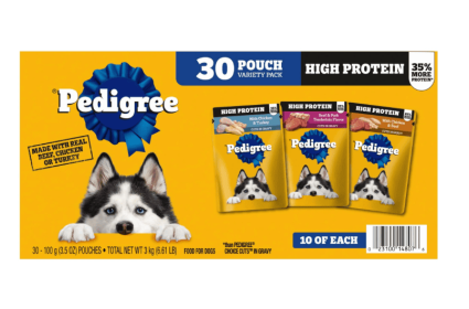 Pedigree Pouch High Protein Adult Soft Wet Dog Food Variety Pack, 3.5 Oz Pouches, (30 Pack)