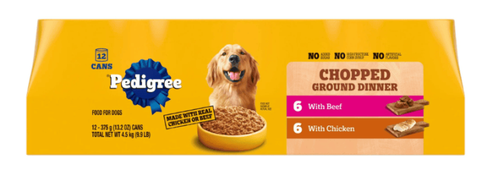 Pedigree Chopped Ground Dinner Chicken & Beef Variety Pack Wet Dog Food, 13.2 Oz. Cans 12 Pack