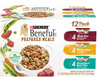 Purina Beneful Prepared Meals Wet Dog Food Soft Real Beef, Chicken & Lamb Stew, 10 oz Tubs (12 Pack) (flex3741Ent: Purina Beneful Prepared)
